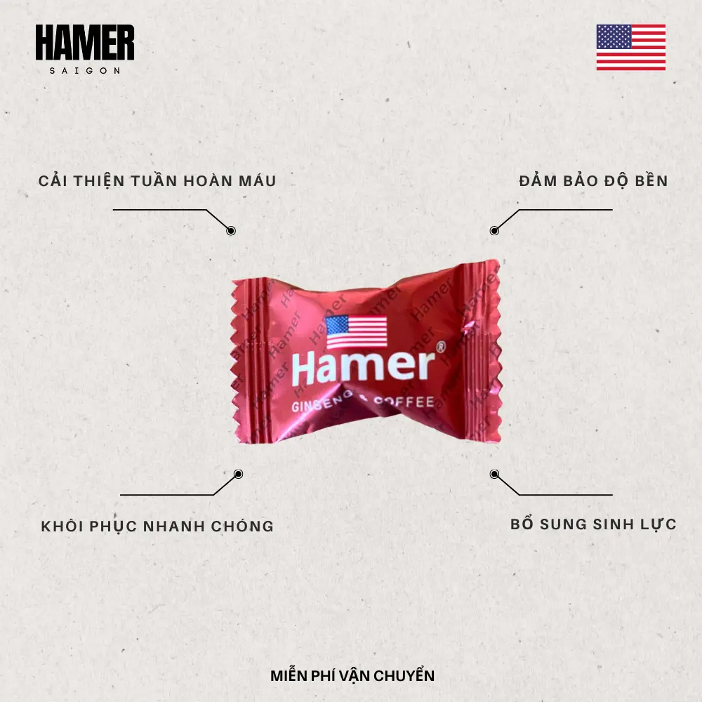 Kẹo sâm Hamer Mỹ chính hãng, 1 viên nhỏ gọn giúp cải thiện tuần hoàn máu, bổ sung sinh lực và tăng cường sức khỏe nam giới.