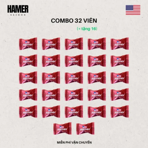 Combo 32 viên kẹo sâm Hamer Mỹ chính hãng, nhập khẩu USA, hỗ trợ sinh lực nam giới và tăng cường sức khỏe.