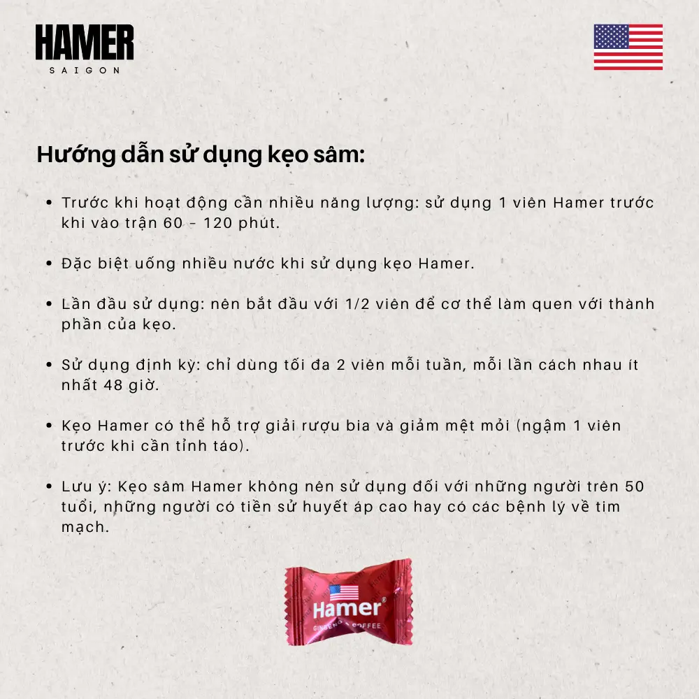 Hướng dẫn sử dụng kẹo sâm Hamer chính hãng Mỹ, cách dùng và lưu ý khi ngậm kẹo.