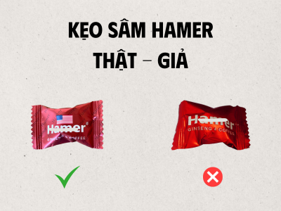 so sánh kẹo sâm hamer thật và giả