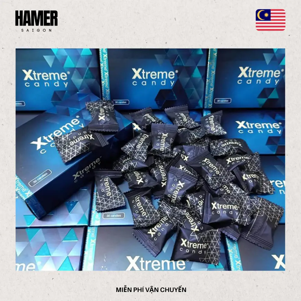 Kẹo sâm Xtreme Candy dạng viên ngậm xanh dương hỗ trợ cải thiện sức khỏe cho nam giới Hộp kẹo sâm Xtreme Candy (hay còn gọi là Hamer xanh dương) nhập khẩu chính hãng tại Hamer Saigon.
